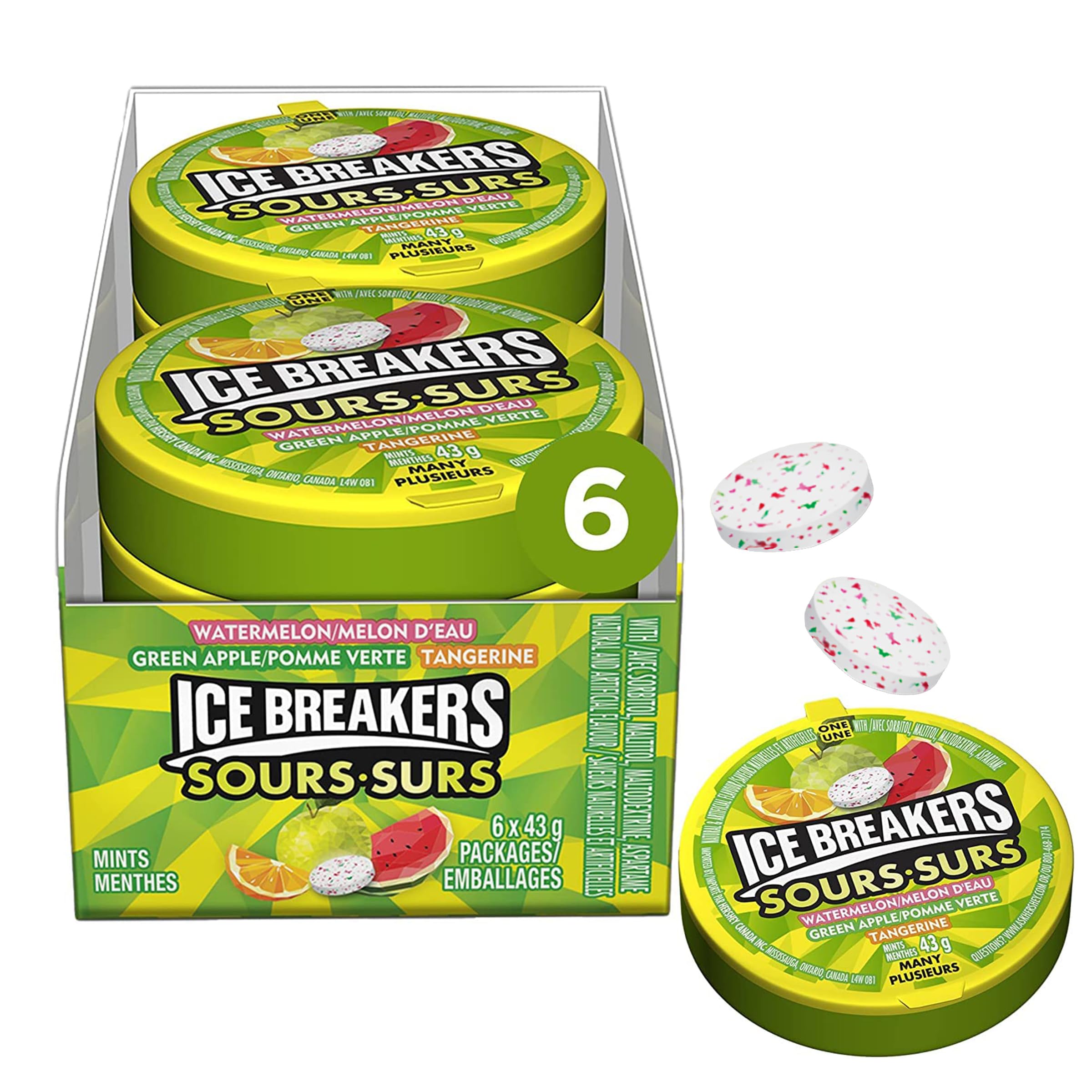 Product image of Ice Breakers Sour Fruits Sugar-Free Chewing Gum 1.5oz Pucks 1.52 oz 1.5 oz Pack of 6
